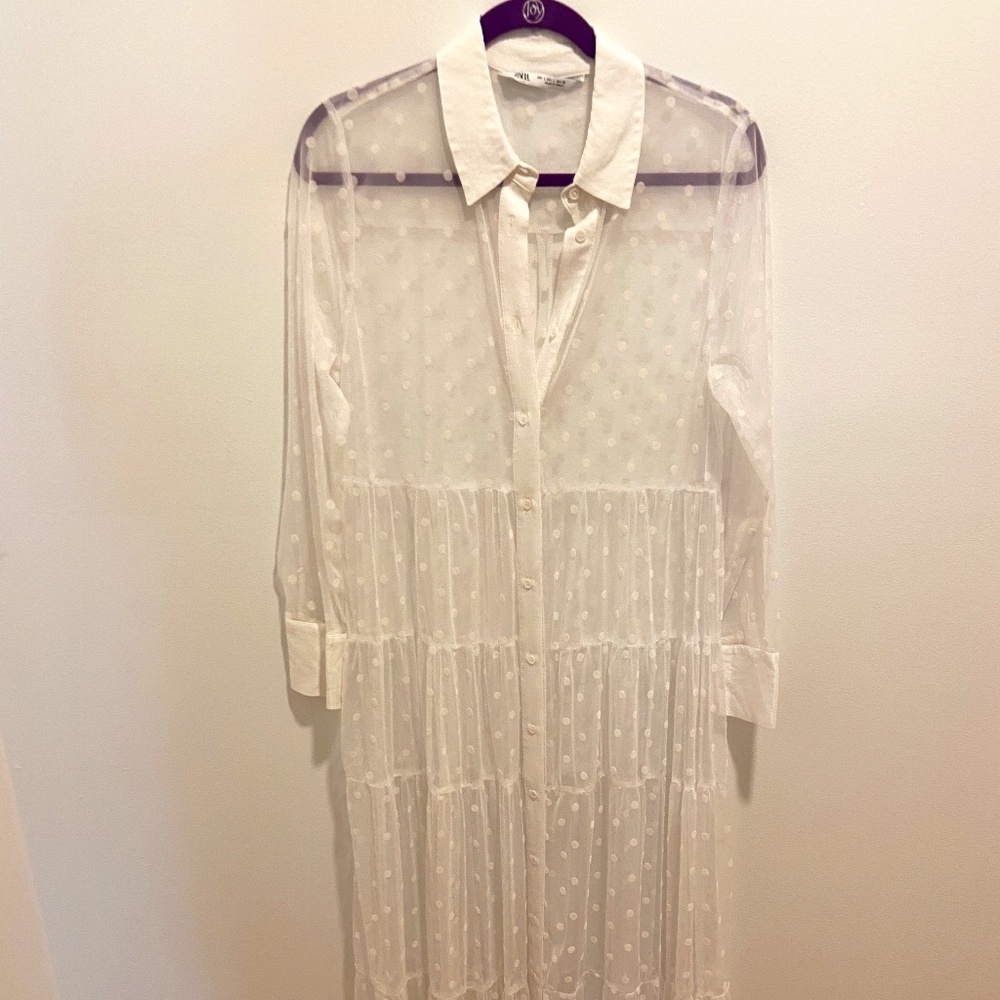 Zara White Sheer Dot Dress
